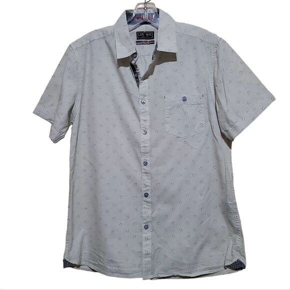 Lon Nyc Cream and Blue Short-Sleeve Shirt Sz Medium - Picture 4 of 7